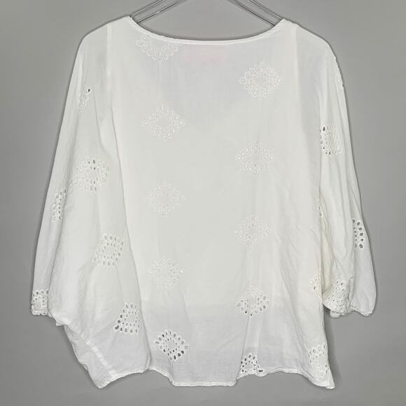 Pomp and Circumstance M White Button Front Eyelet Detail Top 100% Cotton - Picture 2 of 9